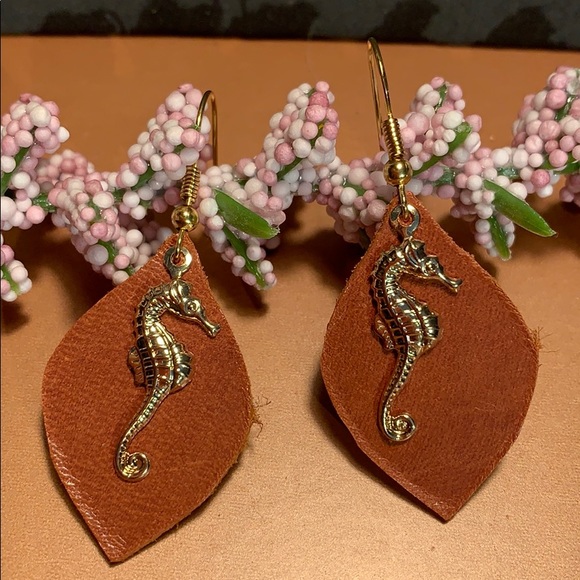 Repurposed leather seahorse earrings